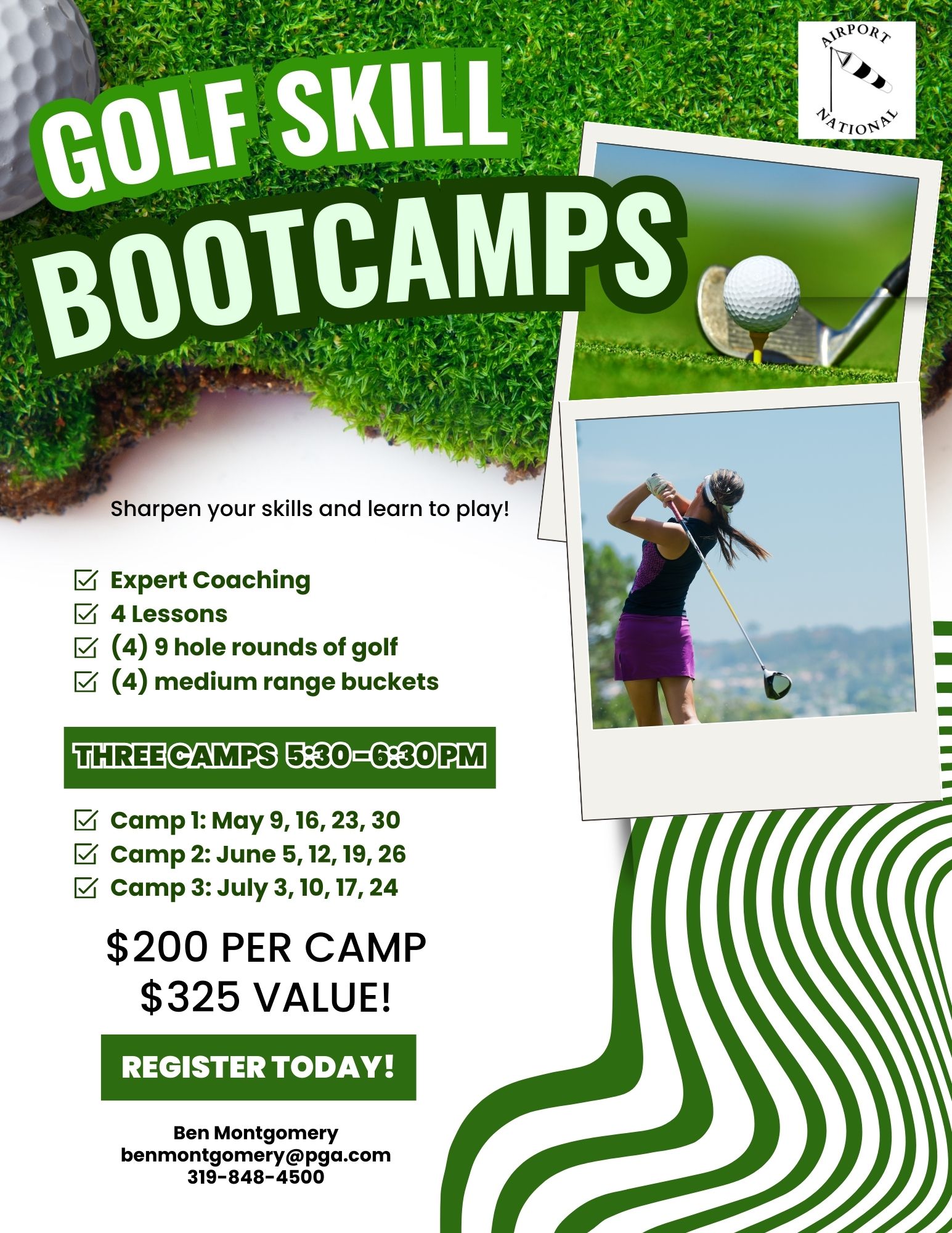 Green and White Modern Golf Camp Instagram Post US Letter