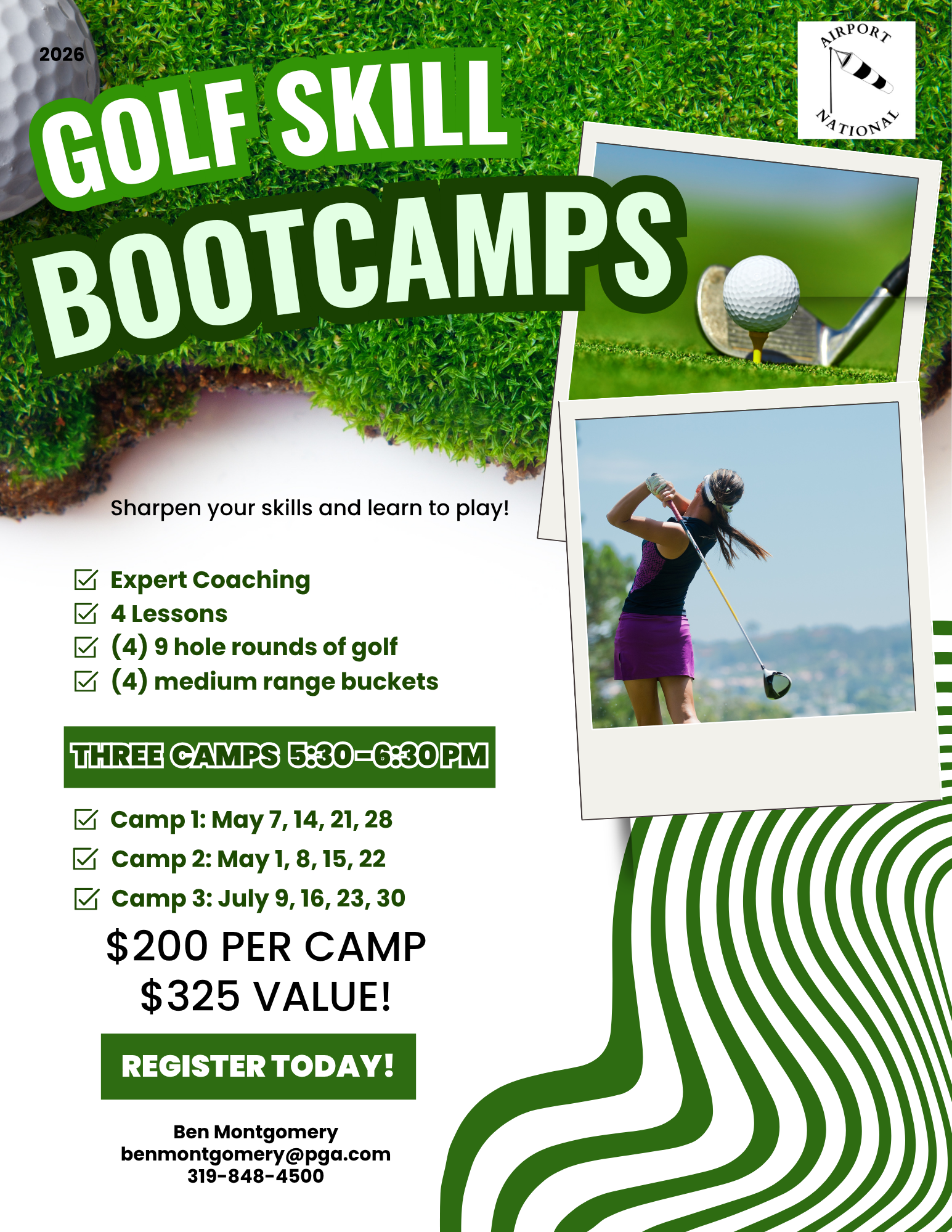 Green and White Modern Golf Camp Instagram Post US Letter